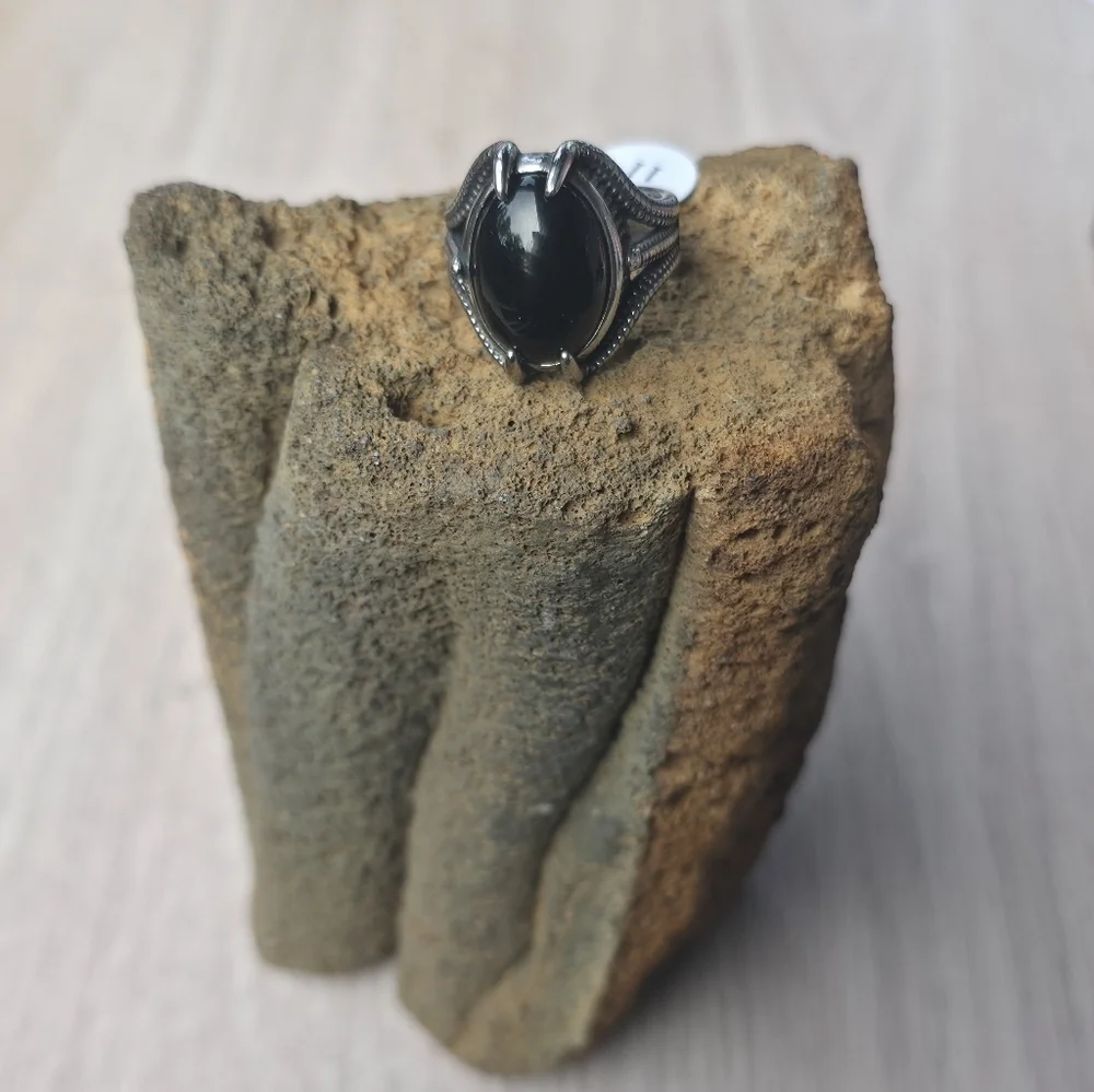 New Stainless Steel Men's Ring With Black Stone Size 11